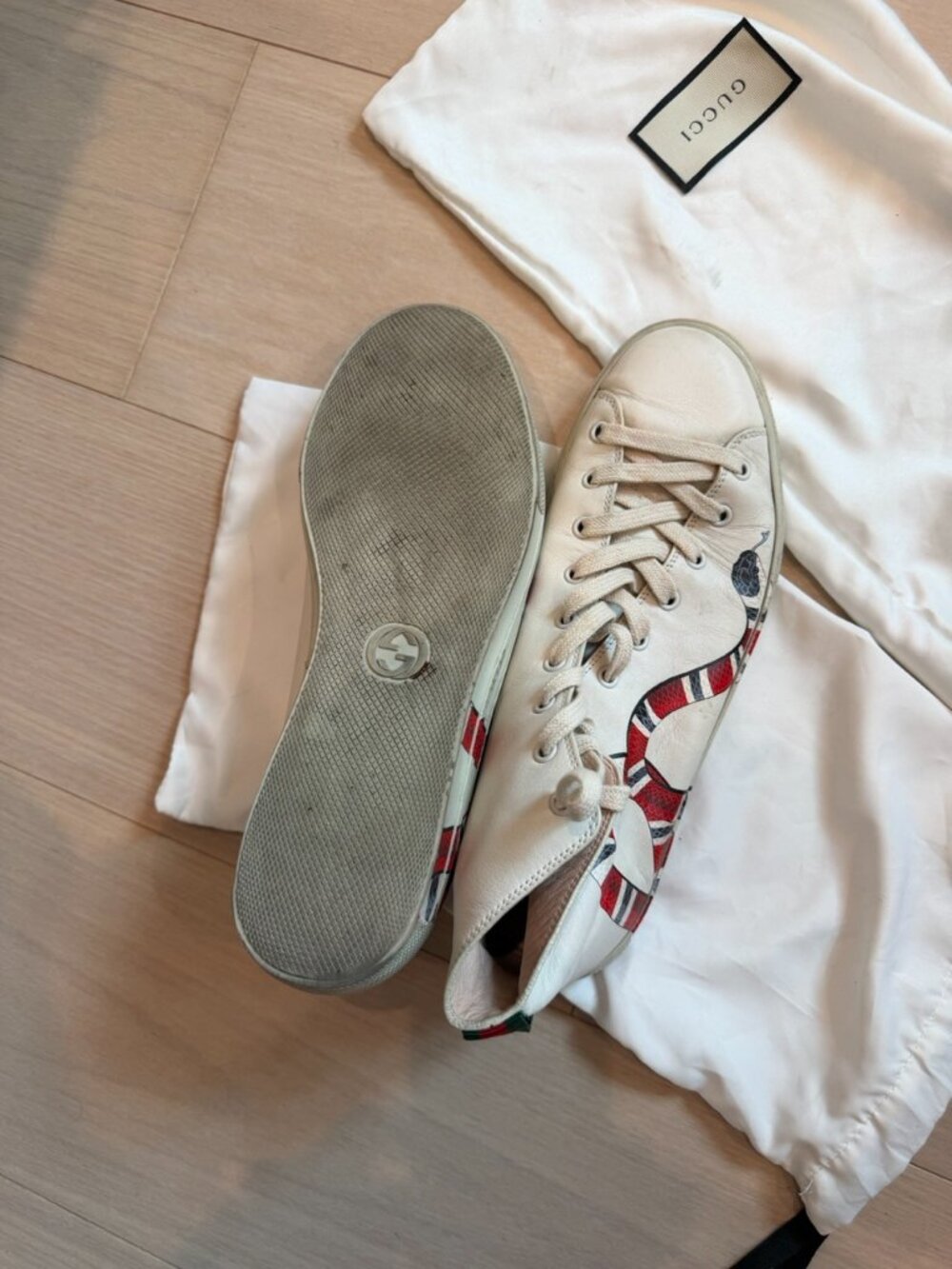 Gucci Major Kingsnake High Top Sneakers White Leather Men's Size 8 (US 8.5) Ital - Picture 8 of 10